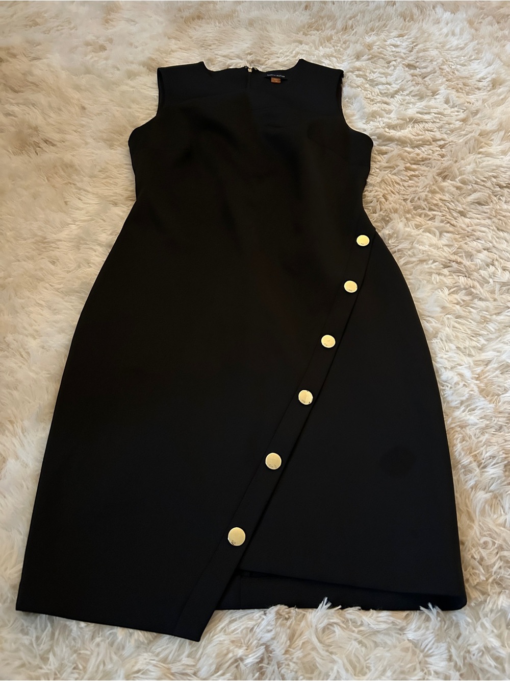 Tommy Hilfiger Black Sleeveless Sheath Dress with Gold Buttons
